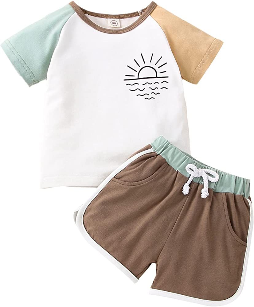 Toddler Baby Girls Boys Summer Clothes Outfit Sun Printed Set Short Sleeve Crewneck T-Shirt Patch... | Amazon (US)