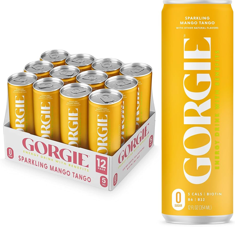 GORGIE Sugar Free Natural Energy Drinks, Sparkling Mango Tango (12 Pack) - Healthy Energy Drinks ... | Amazon (US)