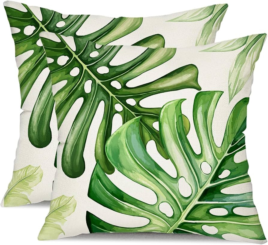 DFXSZ Outdoor Pillow Covers 18x18 Inch Set of 2 Palm Leaf Decor Waterproof Throw Pillow Covers Fa... | Amazon (US)