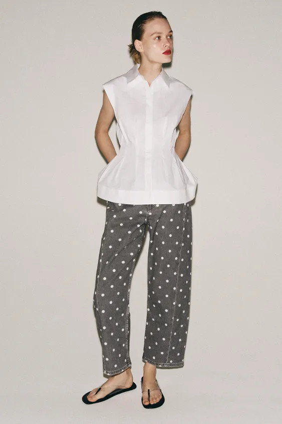 ZW COLLECTION MID-RISE POLKA DOT ANKLE RELAXED JEANS | Zara US