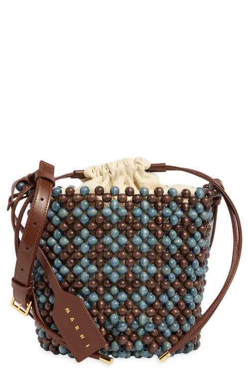Marni Wood Bead Bucket Bag in Faded Denim/brunette at Nordstrom | Nordstrom