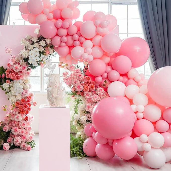 Pink Balloon Garland Arch Kit, Double Stuffed Rose Pink Balloons and Nude White Balloons,Pastel H... | Amazon (US)