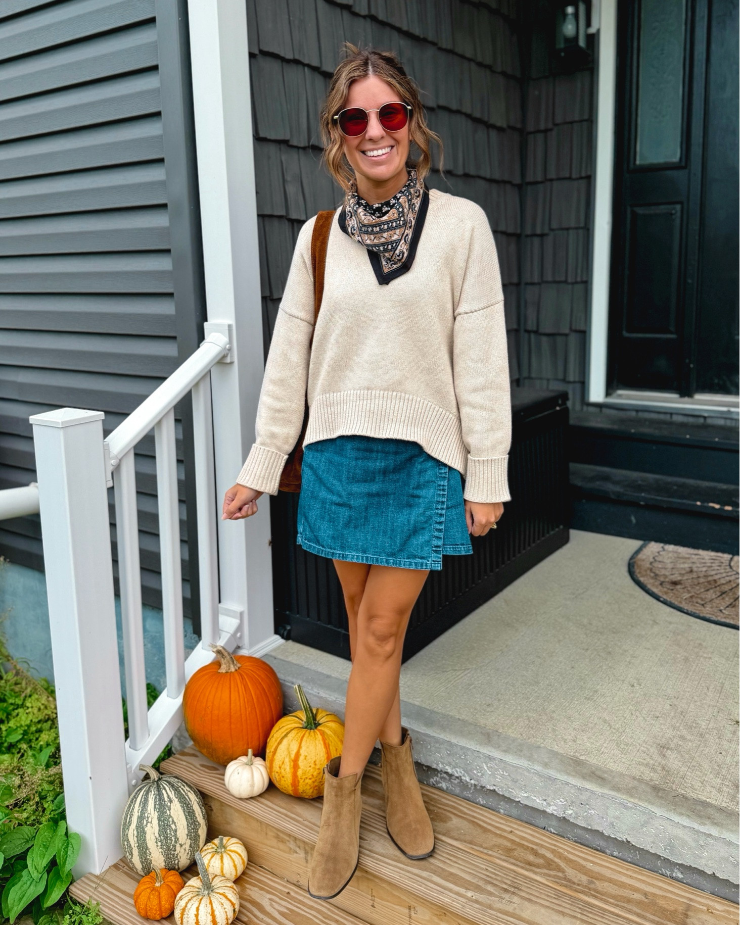 Fall church outfit 🙌🏽✨

small in my sweater, xs petite in my skirt and 6.5 in my boots (almost sold out—so I linked similar). Love this cotton scarf and suede bag with my suede boots🤎

#LTKPetite #LTKSeasonal #LTKootd