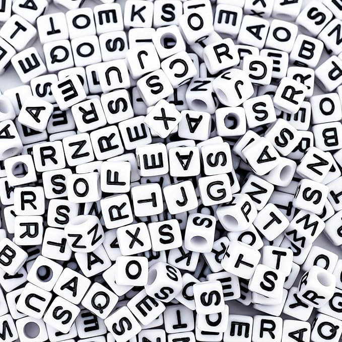 800Pcs White and Black Square Letter Beads A-Z, 6X6mm Acrylic Alphabet Beads for Friendship Brace... | Amazon (US)