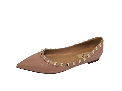 Kaitlyn Pan Pointed Toe Studded Ballerina Leather Flats | Amazon (US)