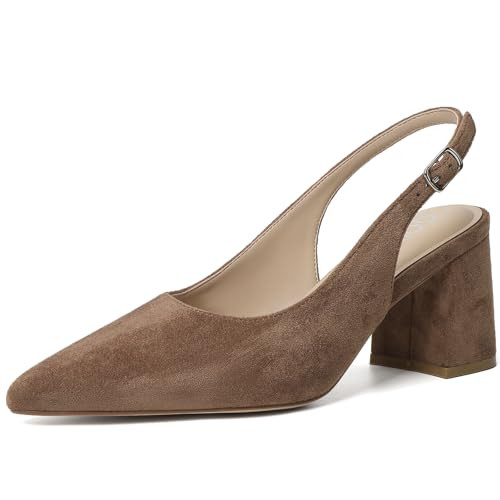 Amazon.com | Mostrin Brown Suede Block Slingback Heels for Women Pointed Closed Toe Chunky Heels ... | Amazon (US)