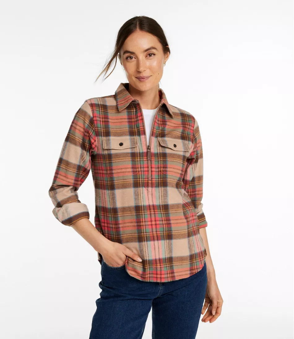 Women's Scotch Plaid Flannel Shirt, Quarter-Zip | L.L. Bean