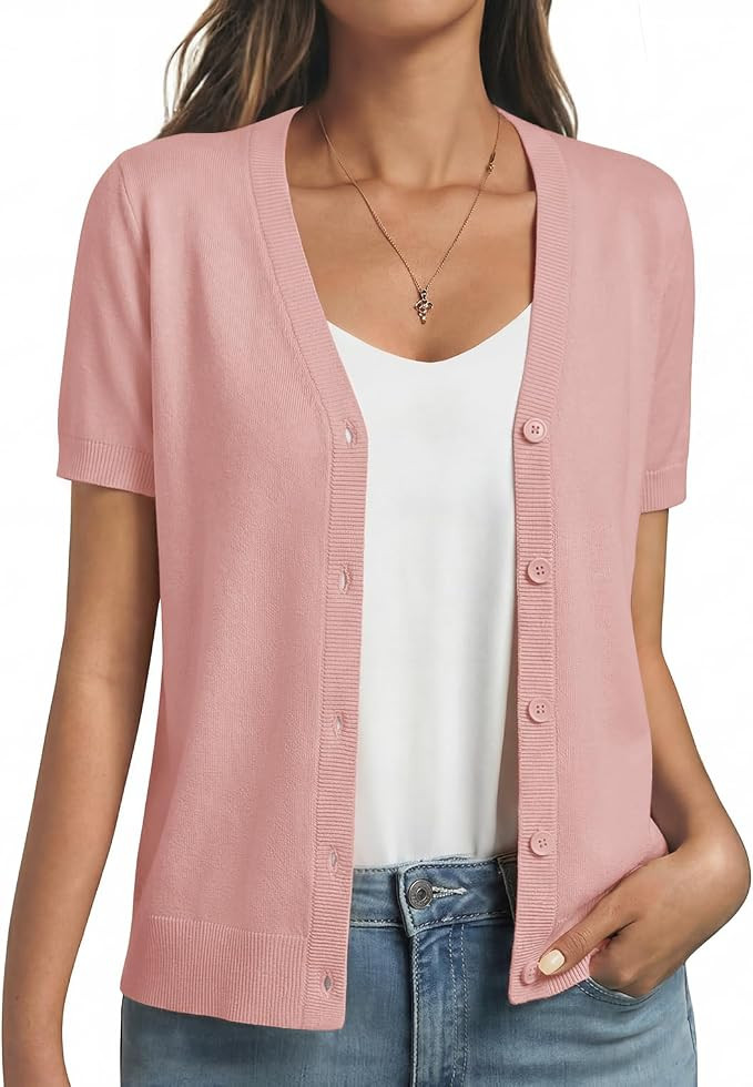 GKBK Short Sleeve Cardigan Sweaters for Women Wool Blend Lightweight Summer Dressy Shrugs Outfits... | Amazon (US)