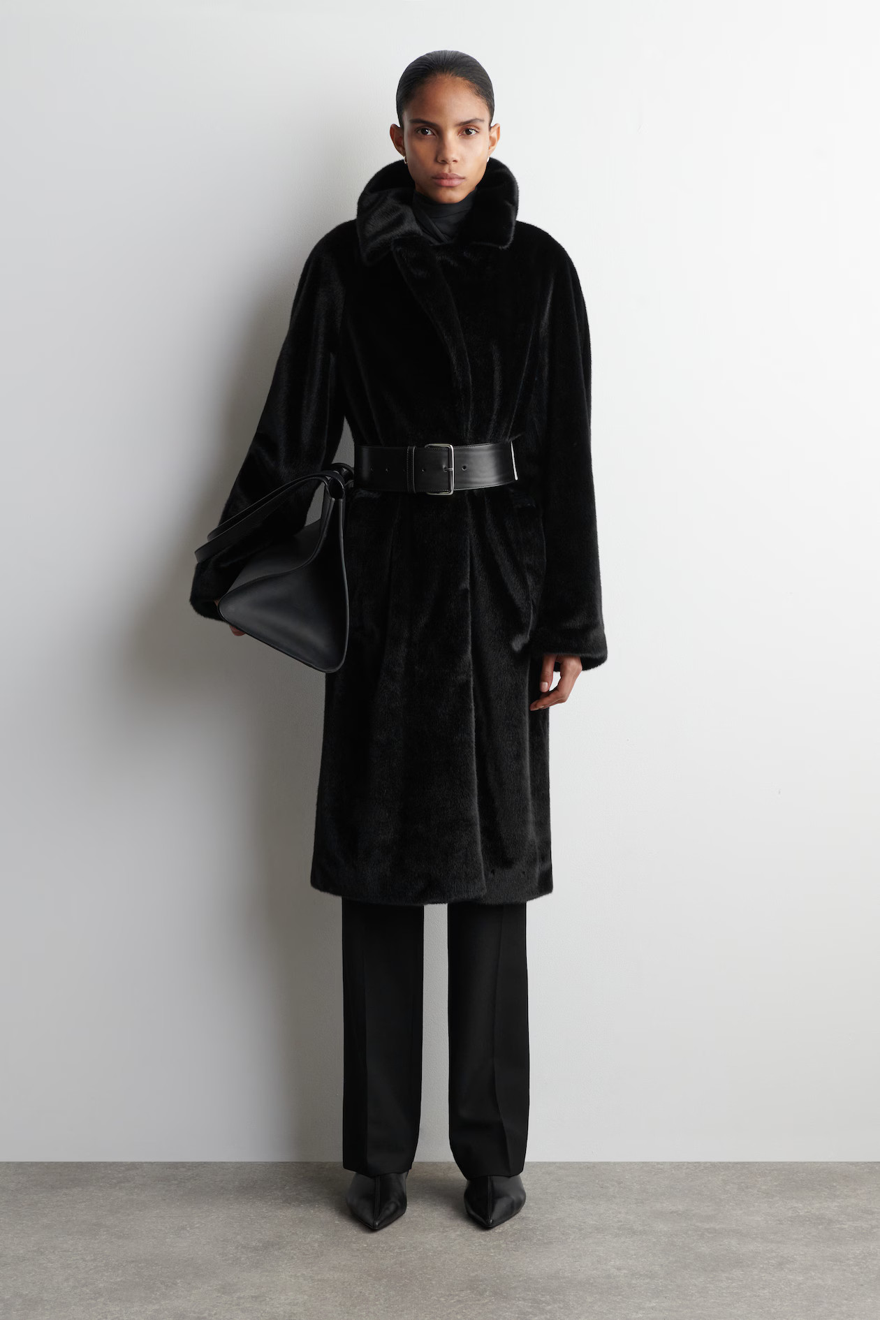 FUR-EFFECT LONG COAT - BLACK | COS US | COS (US)