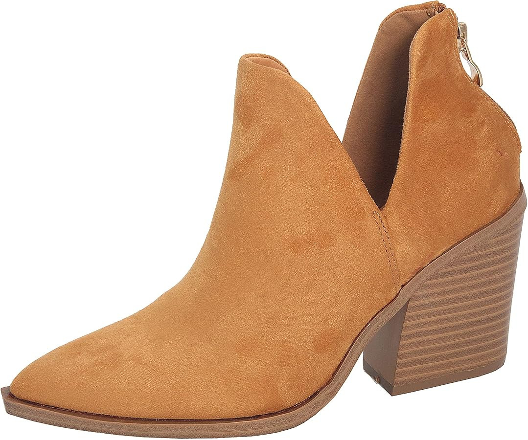Bella Marie Ankle Boot Chunk Block Mid Heel for Women Western Booties With Zipper V Cut | Amazon (US)