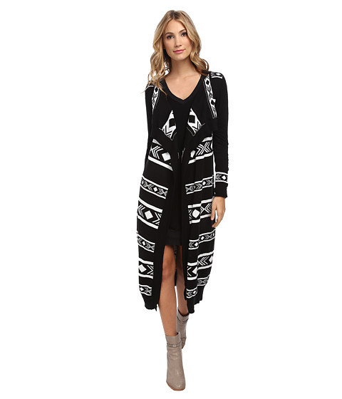 DOUBLE ZERO Aztec Duster (Black/White) Women's Sweater | 6pm