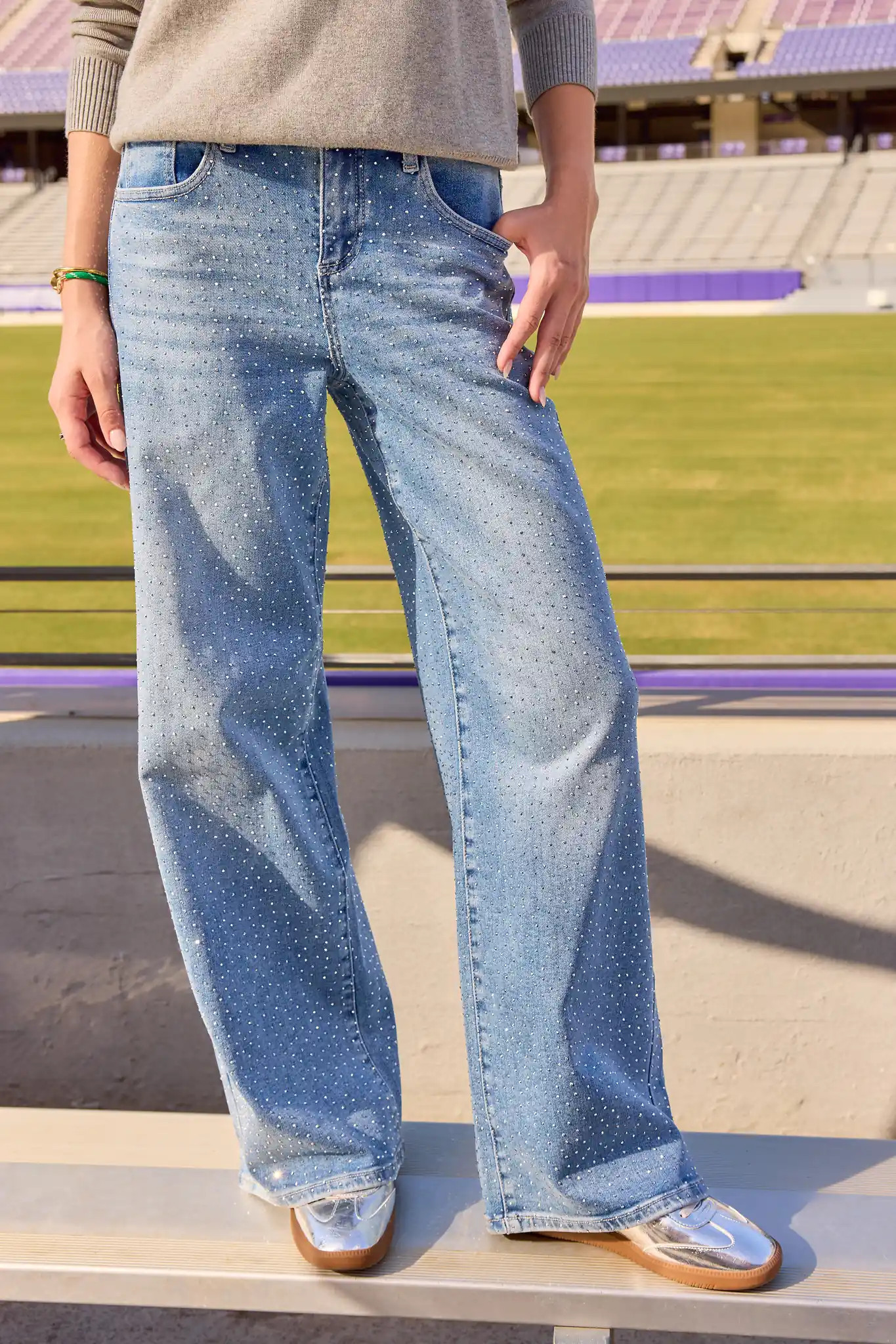 Carrie Rhinestone Wide Leg Jeans | Avara
