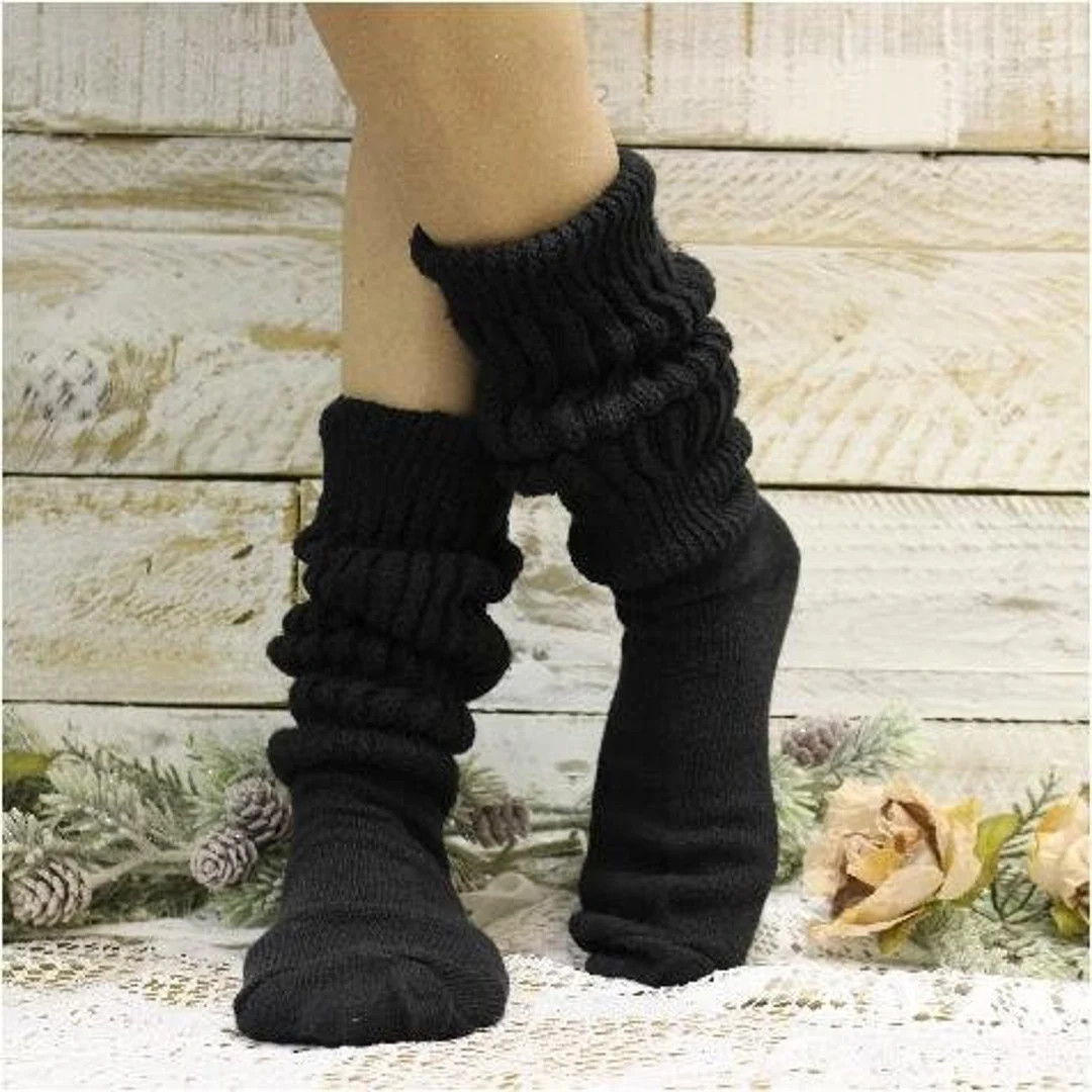 Ultimate Super Thick Cotton BLACK Slouch Socks for Women, Hooter's Style Scrunchy Socks, USA MADE... | Etsy (US)