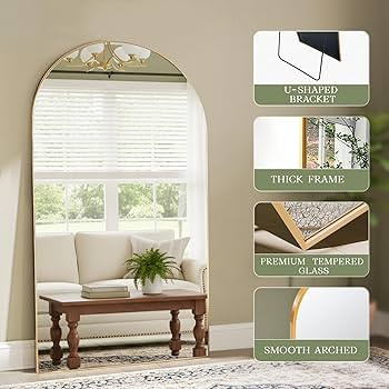 MISSDAY Oversized Arched Full Length Mirror, 81"x41" Gold Full Body Mirror with Stand, Floor Mirr... | Amazon (US)