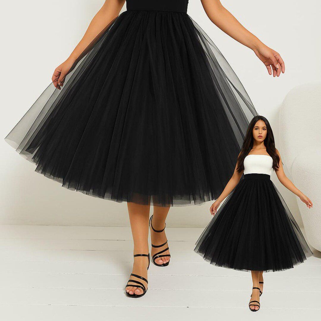 Tiered Tulle Skirt, Tutu Skirt for Women, Tulle Skirt for Plus Size, Black Tulle Skirt, Midi Tull... | Etsy (US)