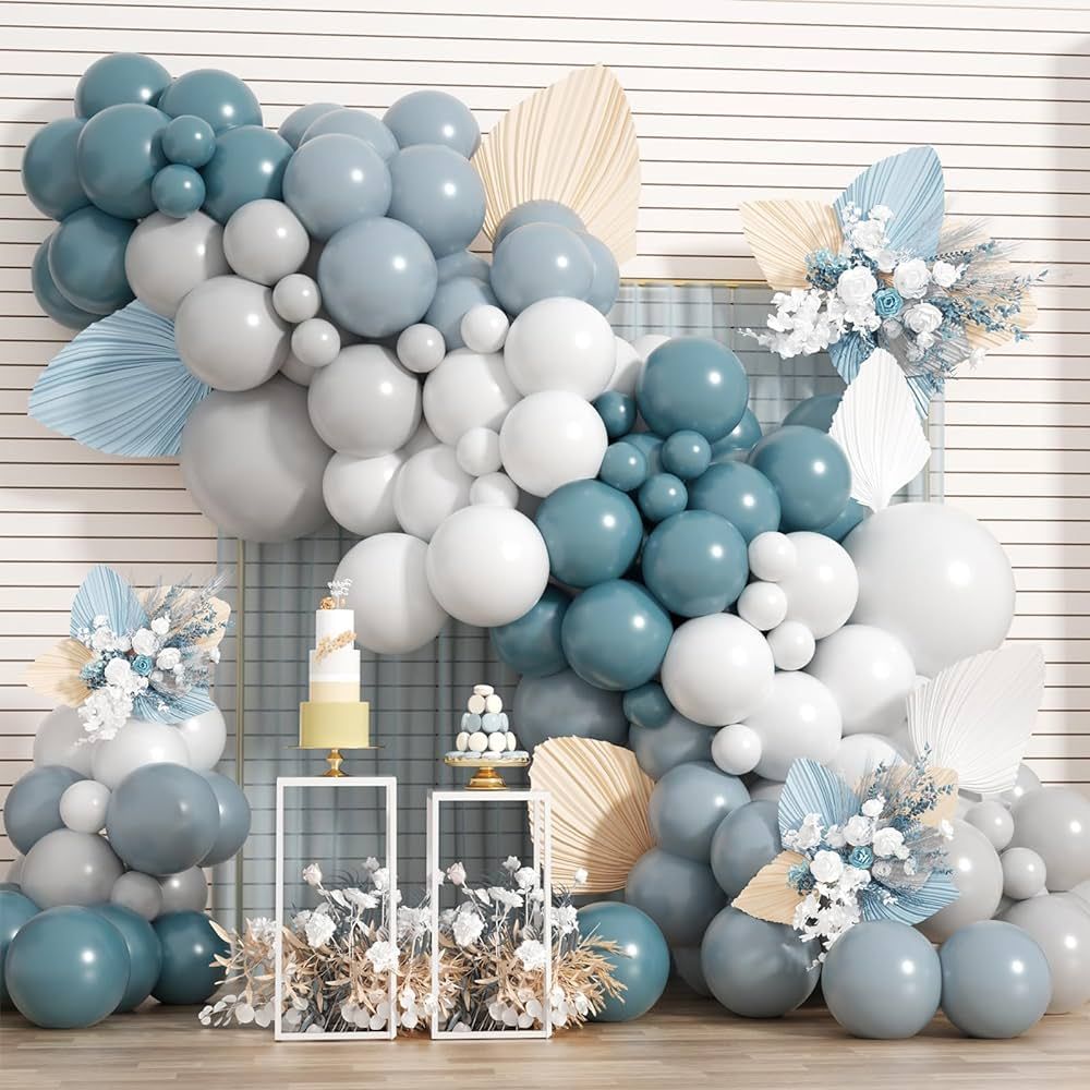 Dusty Blue Balloon Arch Kit, Dusty Blue Grey White Balloon Garland Kit, Latex Birthday Party Ball... | Amazon (US)