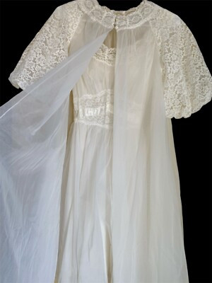 VTG Vanity Fair 60s Ivory Chiffon Nightgown Negligee Robe Set 34 S Bridal Lace  | eBay | eBay US