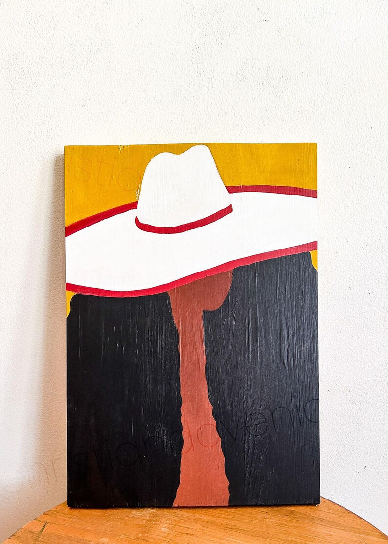 original painting on wood // the lady in the red sunhat // one of a kind acrylic painting // 12in... | Etsy (US)