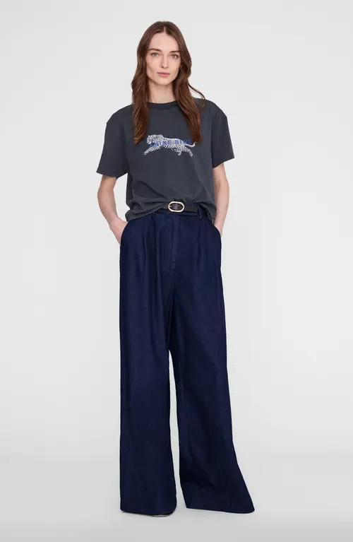 ANINE BING Cade Leopard Tee in Washed Black at Nordstrom, Size Small | Nordstrom