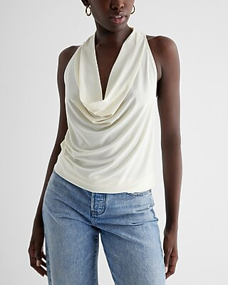 Draped Cowl Neck Racerback Tank | Express