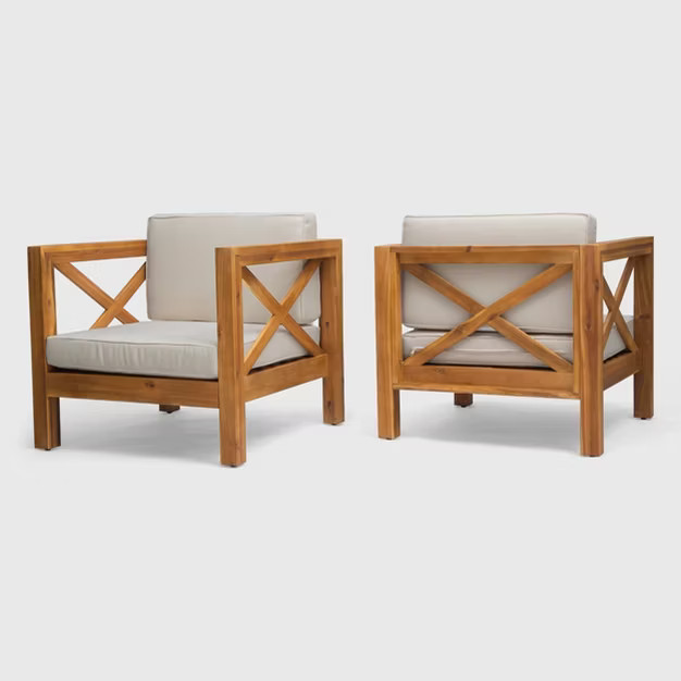 Brava 2pk Acacia Wood Club Chairs Teak/Beige - Christopher Knight Home | Target