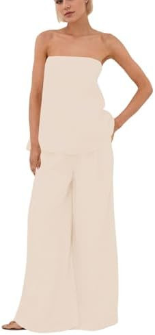 Women 2 Piece Polka Dot Tube Top Set Strapless Bandeau Blouse Wide Leg Spot Print Pants Outfits S... | Amazon (US)