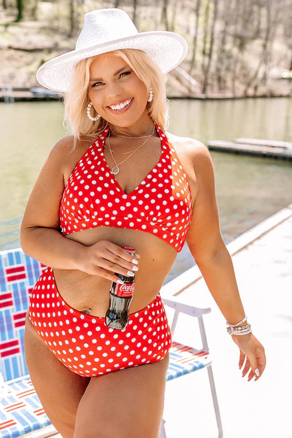 Summer Rhythm Polka Dot Bikini Top in Red Curves | Impressions Online Boutique