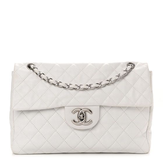 CHANEL Caviar Quilted Maxi Single Flap White | FASHIONPHILE (US)