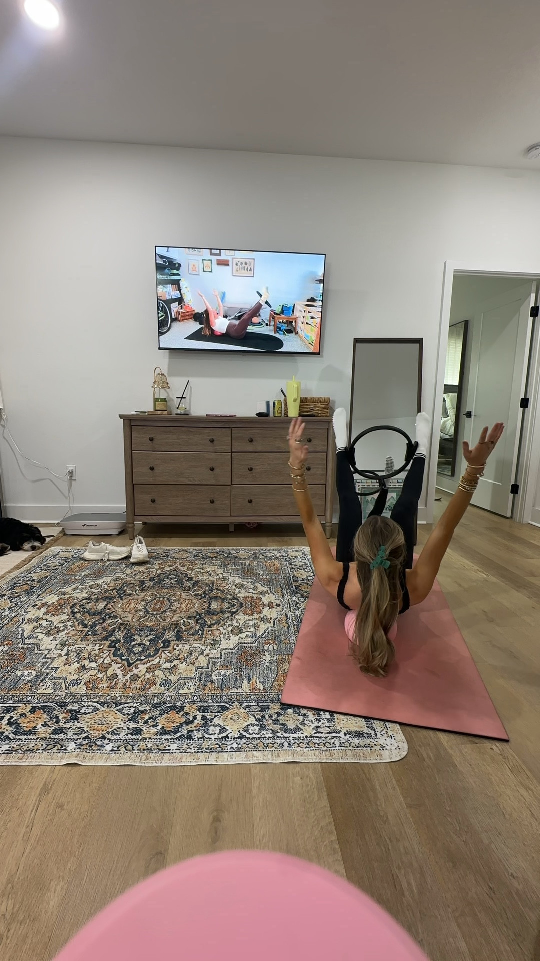 YPB studioFLEX Scrunchie Strap Tank size XS in black; YPB studioFLEX 7/8-Length Legging size XS in black. @abercrombie 

My workout and workout gear for my daily workout. I take pilates classes from @lexfish on Instagram she has a whole online platform and membership! Most of my pilates gear and tools are from Bala. Bala use code SLOANE15. 
#workoutgear #workoutwear #pilates #ootd #outfit #athleticwear #athleticoutfit #bikershorts #sportsbra #pilatesoutfit #athleisure #bala #pilatesworkout #pilateslovers #pilatestiktok #balabangles

#LTKfitnessgoals #LTKActive #LTKmorningroutine