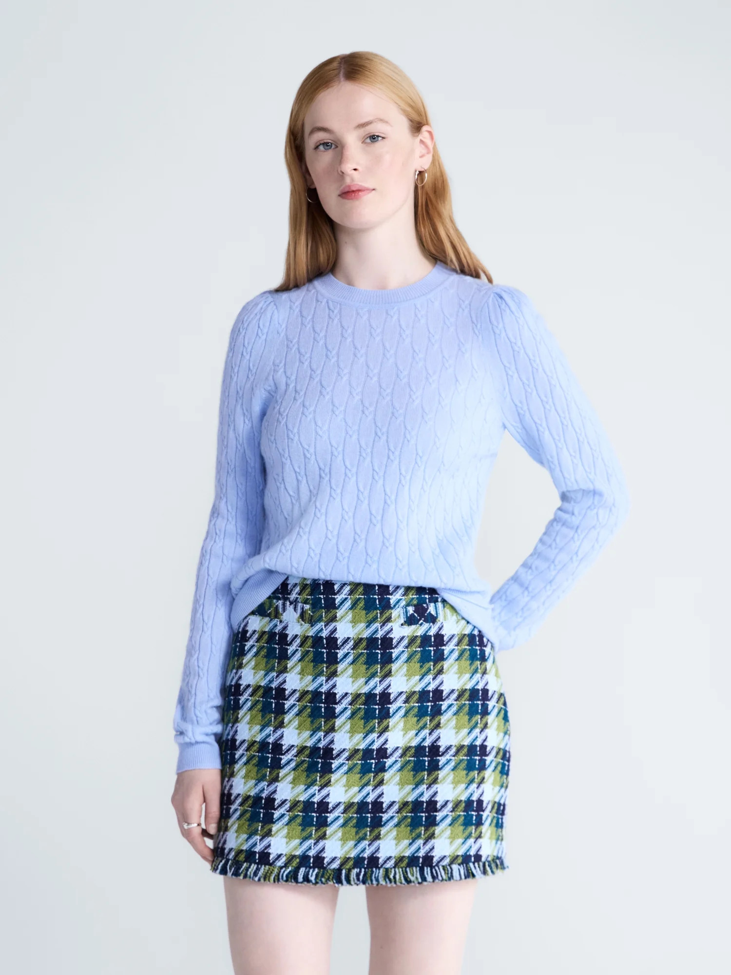 Free Assembly Women's Cashmere Cable Knit Sweater with Puff Sleeves, Midweight, Sizes XS-XXL | Walmart (US)