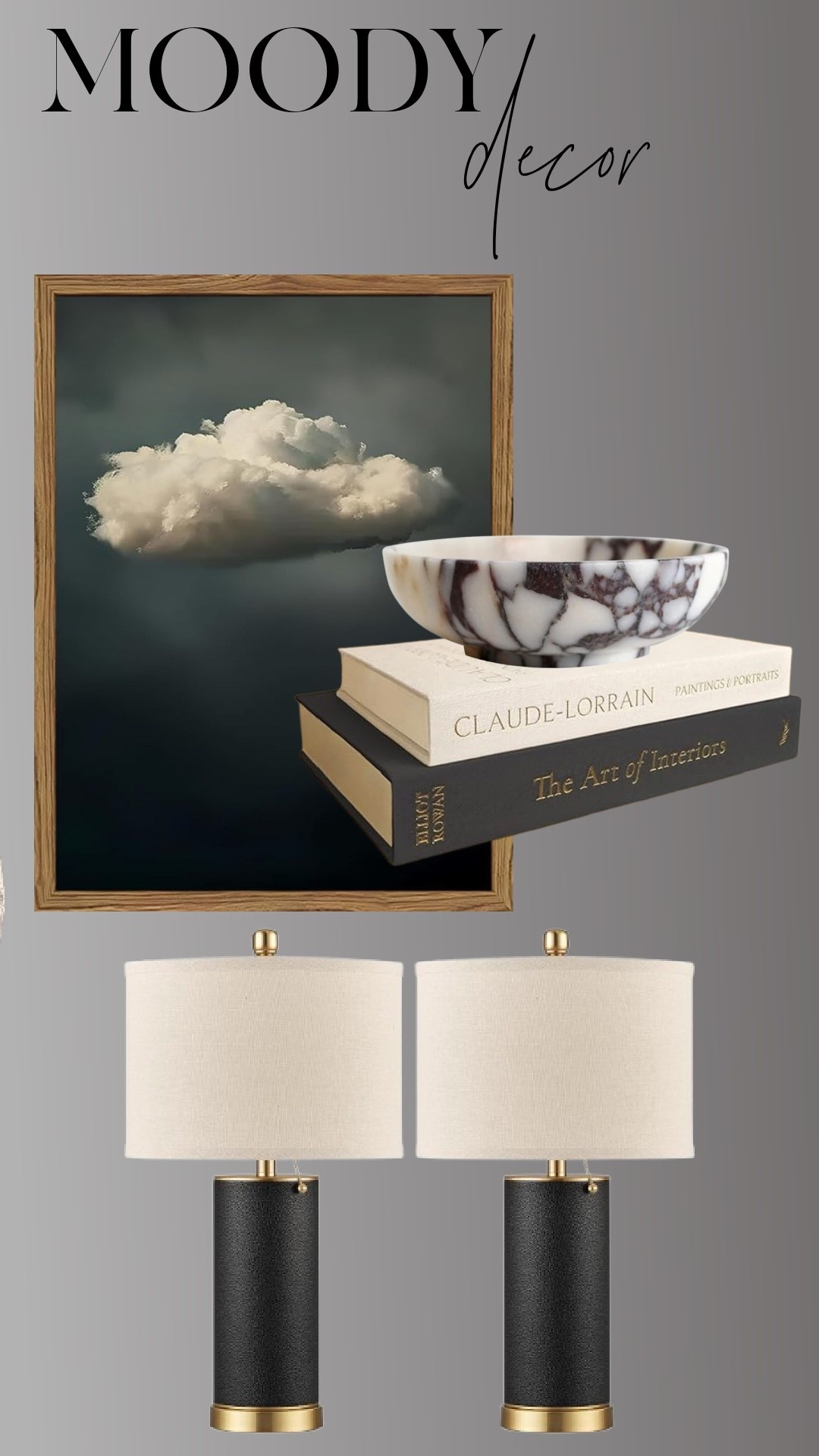 Moody decor favorites I’m loving right now. Dark art, marble accents, and warm lighting create that layered, cozy look that instantly elevates a space. Linking this beautiful cloud artwork, the marble bowl, and these stunning lamps.

#LTKHome #LTKSaleAlert