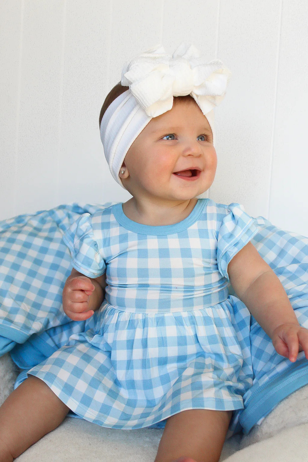 SKY BLUE GINGHAM DREAM BODYSUIT DRESS | DREAM BIG LITTLE CO