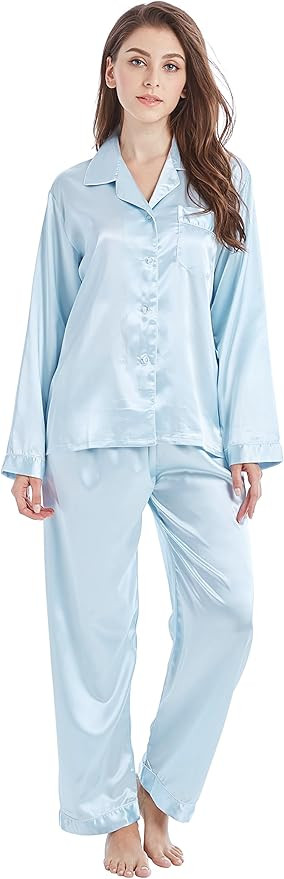 TONY AND CANDICE Women's Classic Satin Pajama Set Sleepwear Loungewear | Amazon (US)