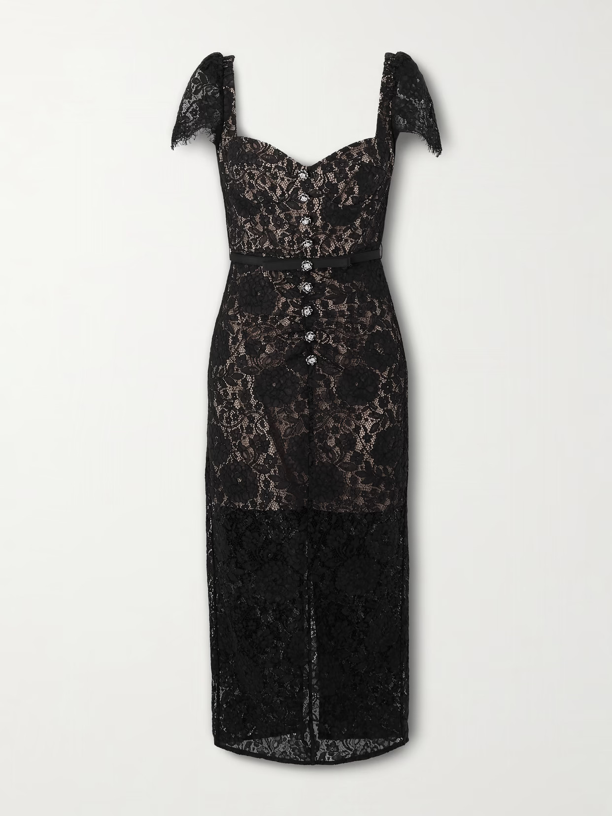 Self-Portrait - Belted Embellished Cotton-blend Lace Midi Dress - Black | NET-A-PORTER (US)