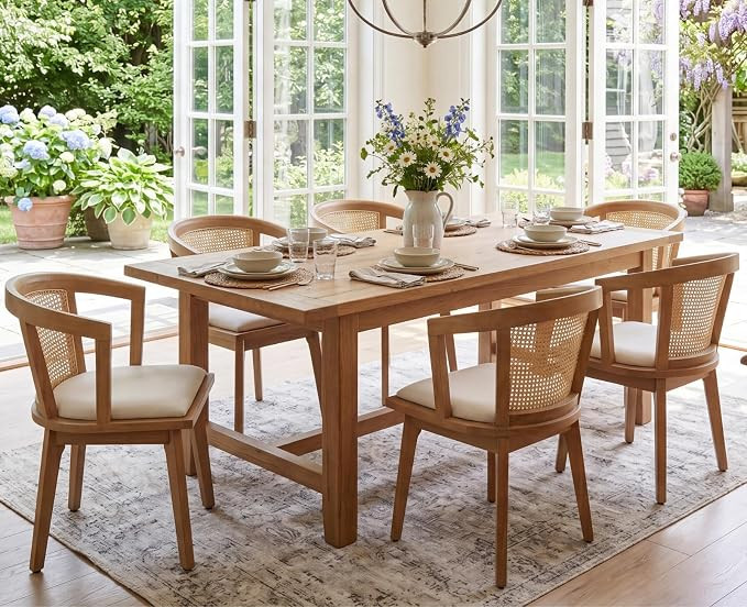 Rattan Mid Century Dining Chairs Set of 6 Modern Farmhouse Wooden Dining Room Chairs with Cane Cu... | Amazon (US)