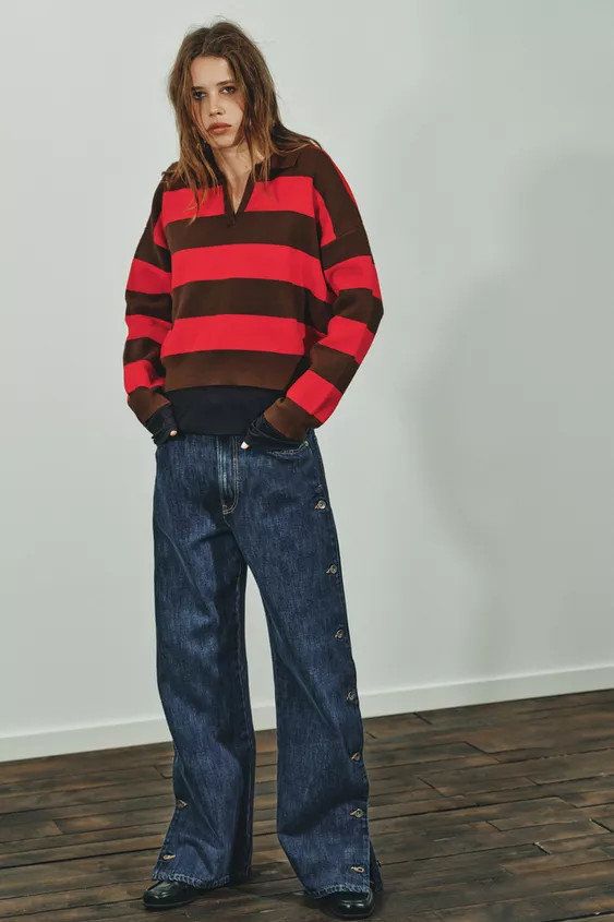 STRIPED KNIT POLO JUMPER | Zara UK