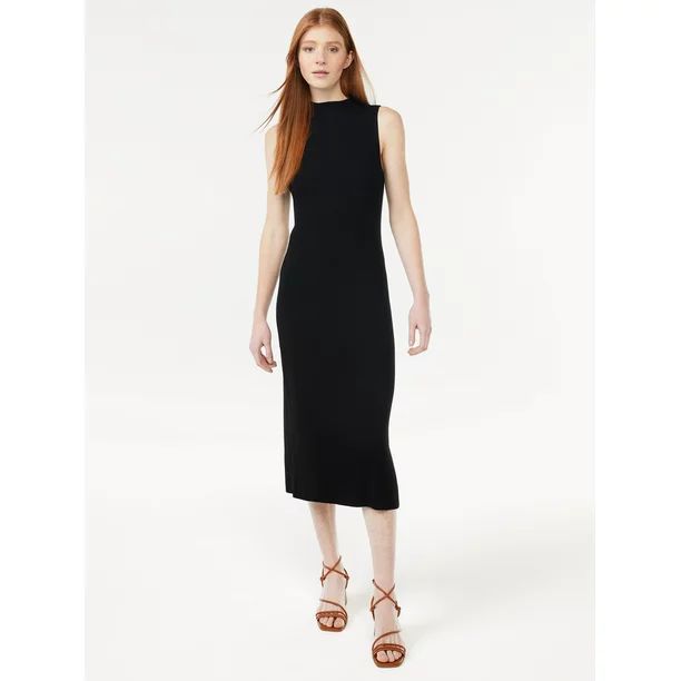 Free Assembly Women's Mockneck Side Slit Midi Sweater Dress | Walmart (US)