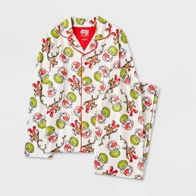 Kids' The Grinch Christmas Coat Pajama Set - Cream | Target