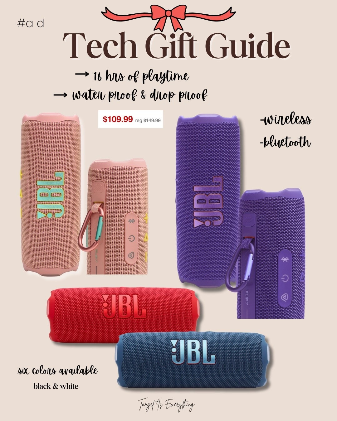 #ad Highly Rated JBL speakers! Available in six colors. 

@target #TargetPartner #TargetTopTech #TopTech #HolidayGifts 


#LTKSaleAlert #LTKGiftGuide #LTKHoliday