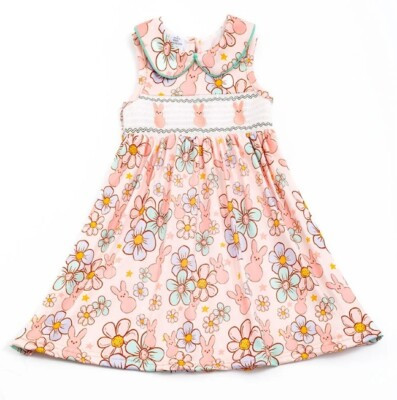 NEW Boutique Peeps Easter Bunny Rabbit Girls Smocked Embroidered Floral Dress  | eBay | eBay US