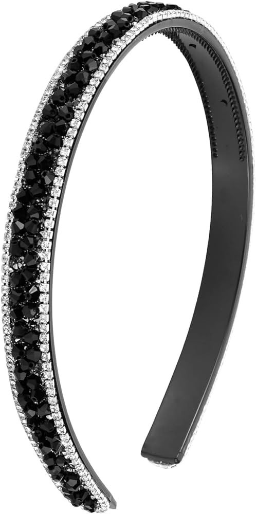 Wecoe Black Rhinestone Headband Women Comb Headband with Teeth Bling Sparkly Beaded Headband Non ... | Amazon (US)
