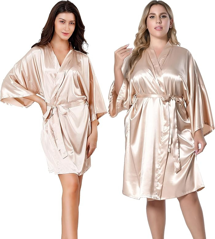 EPLAZA Women Silky Satin Robe Wedding Bridal Party Bride Bridesmaid Robes Kimono Loungewear Dress... | Amazon (US)