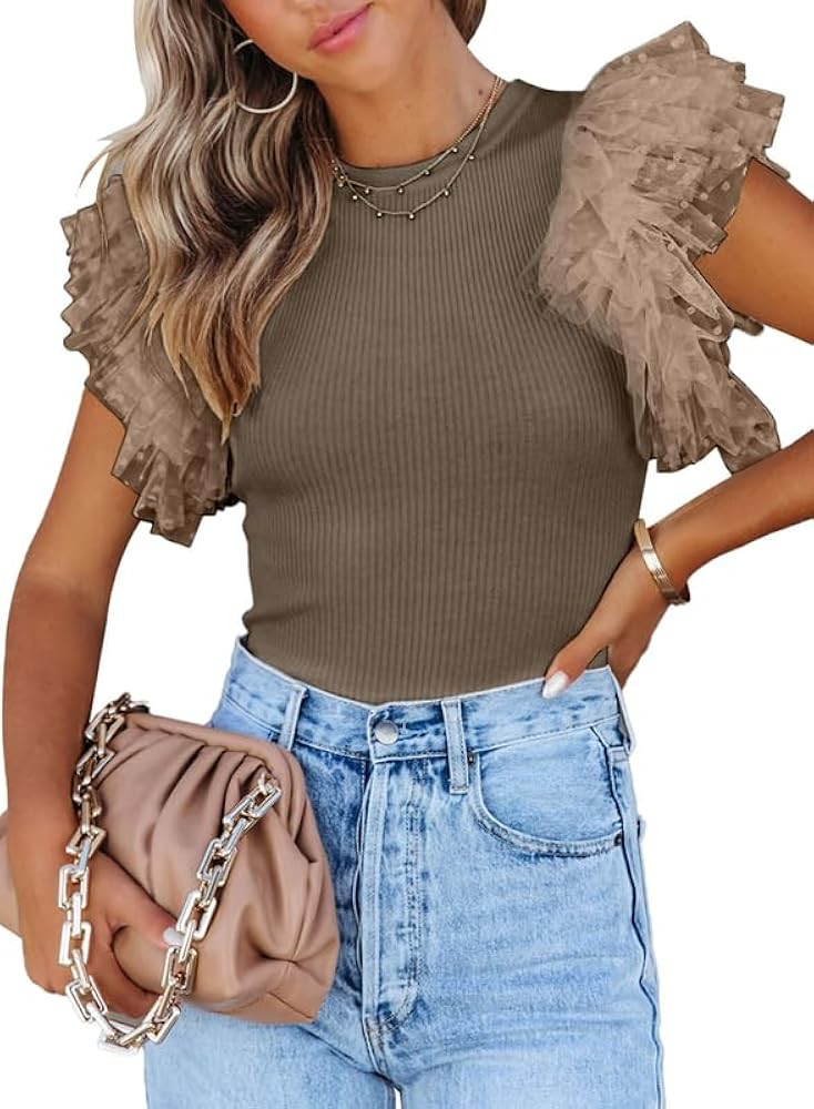 SHEWIN Womens Summer Tops 2024 Crewneck Short Sleeve Tshirts Casual Slim Fit | Amazon (US)