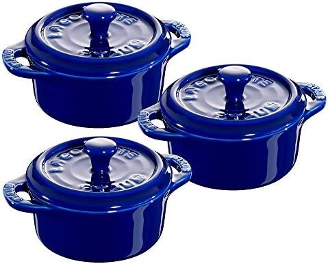 STAUB Ceramics Mini Round Cocotte Set, 3-piece, Dark Blue | Amazon (US)