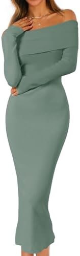 MEROKEETY Women's Winter Off Shoulder Bodycon Sweater Dress 2025 Formal Long Sleeve Elegant Club ... | Amazon (US)