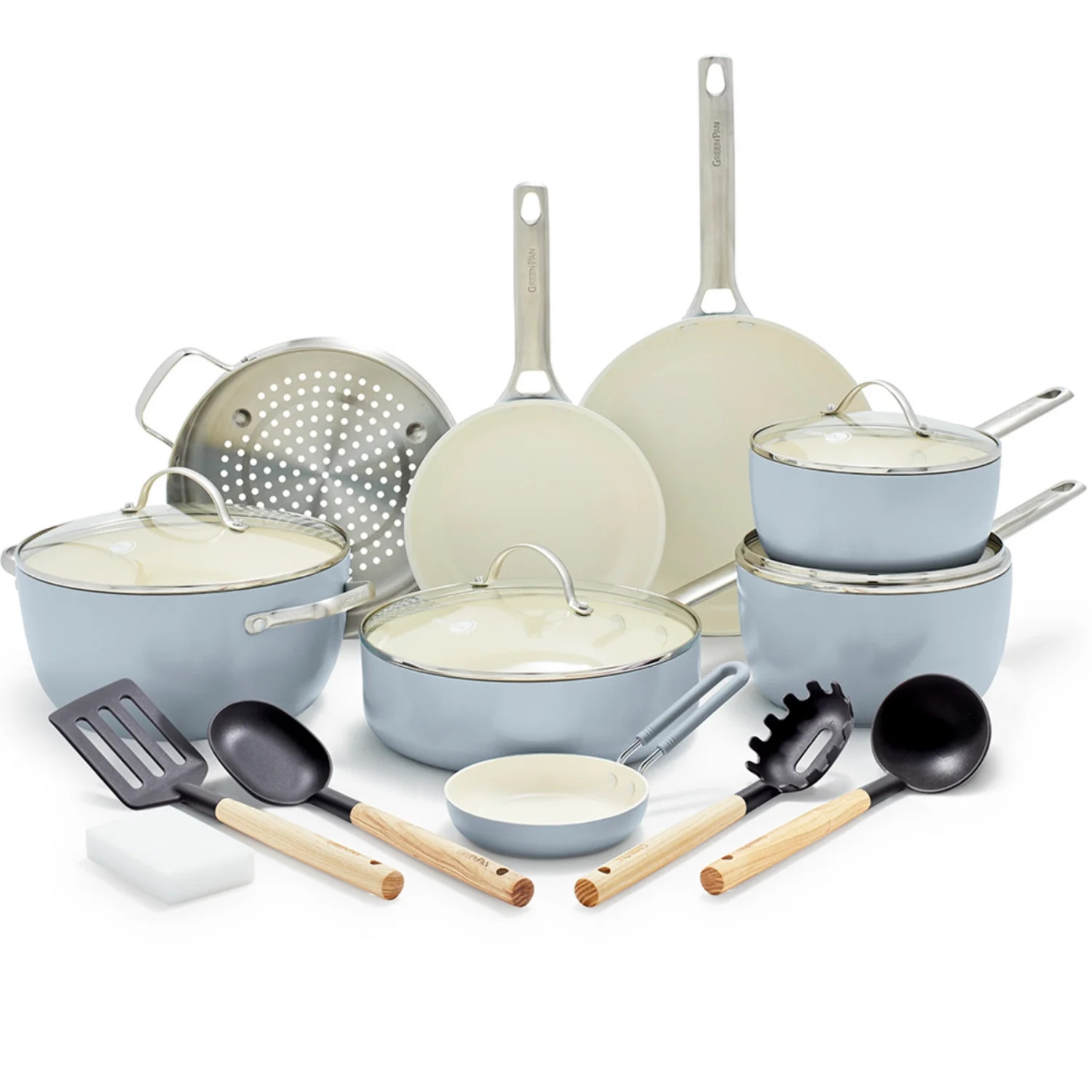 GreenPan Padova Ceramic Nonstick 16-Piece Cookware Set | Light Blue | Walmart (US)