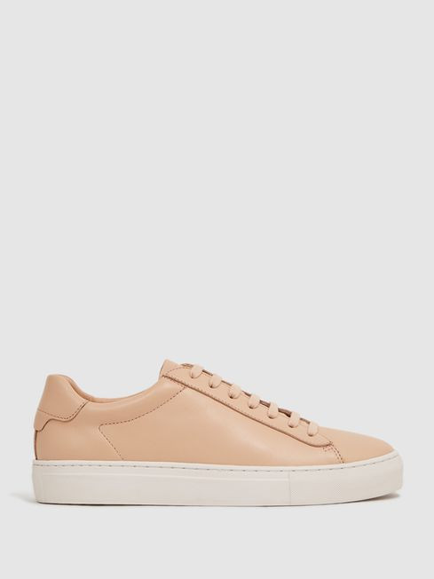 Reiss Biscuit Finley Lace Up Leather Trainers | Reiss UK