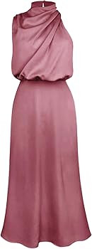 Odizli Damen Elegant Ärmellos Neckholder Satin Sommer Hochzeit Lang Abendkleider | Amazon (DE)