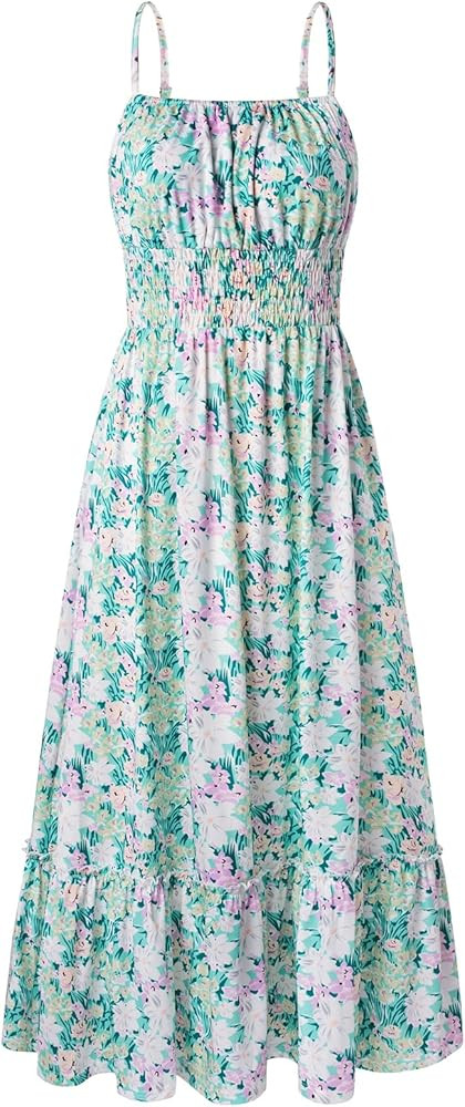 GRACE KARIN Womens 2025 Summer Maxi Dress Sleeveless Floral Spaghetti Strap Smocked Boho Beach Lo... | Amazon (US)