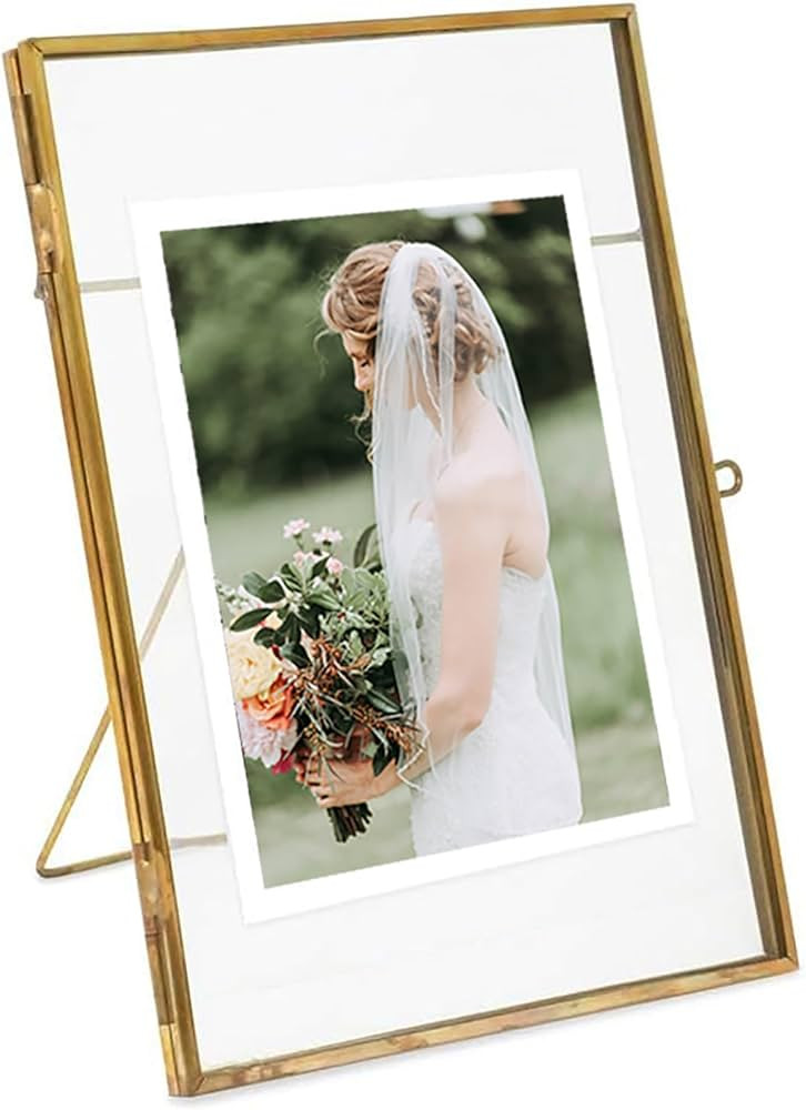 Gold Picture Frame - 4x6 Antique Brass Postcard Picture Frame for Desk - Small Pressed Glass Fram... | Amazon (US)